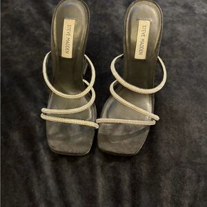 Steve Madden Black and Silver Strappy Heels